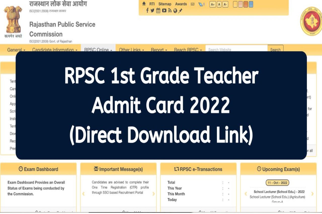 RPSC 1st Grade Teacher Admit Card 2022 Download Links