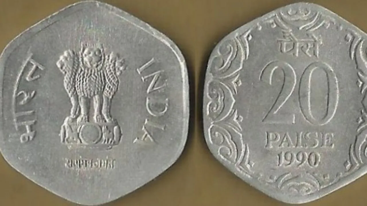 old 20 paise coin, 20 paise coin value, sell old coins online, rare coins India, mint value of coins, valuable old notes, numismatics India, coin collecting hobby, sell vintage coins