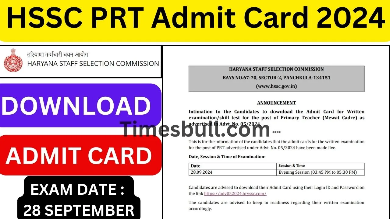 HSSC PRT Admit Card 2024...