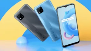 Realme C20 With rear-mounted fingerprint sensor and has a single 8MP camera setup