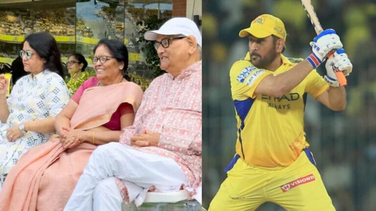 CSK vs DC: एमएस धोनी के माता-पिता पहली बार दिखे स्टेडियम में, रिटायरमेंट की अटकलों को मिला बड़ा जवाब