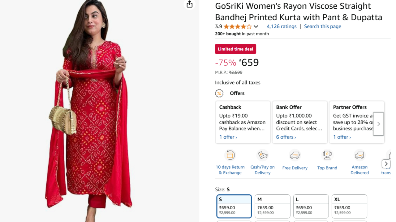 GoSriKi Women's Bandhej Kurta Set