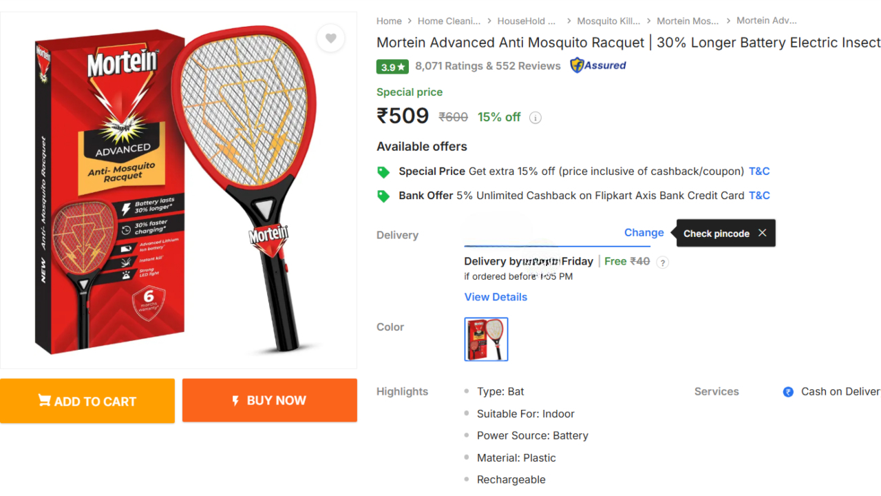 Mortein Anti Mosquito Advanced Racquet