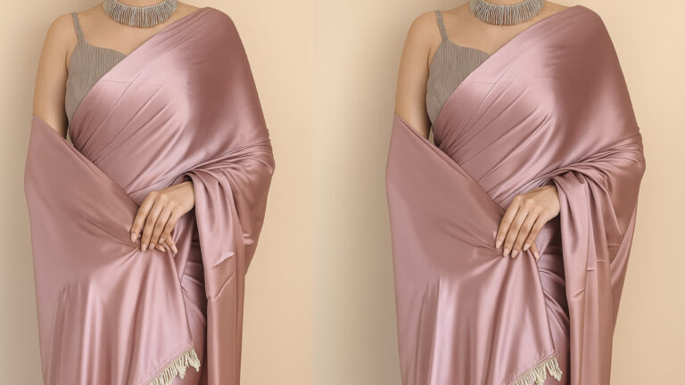 Great Summer Sale : SATAZ Rose Gold Satin Silk 1-Minute Saree – 81% Off, Grab It Now for Just Rs 947