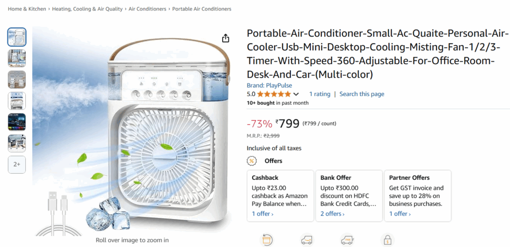 Personal Air Cooler for Desk and Car Now at Just ₹799