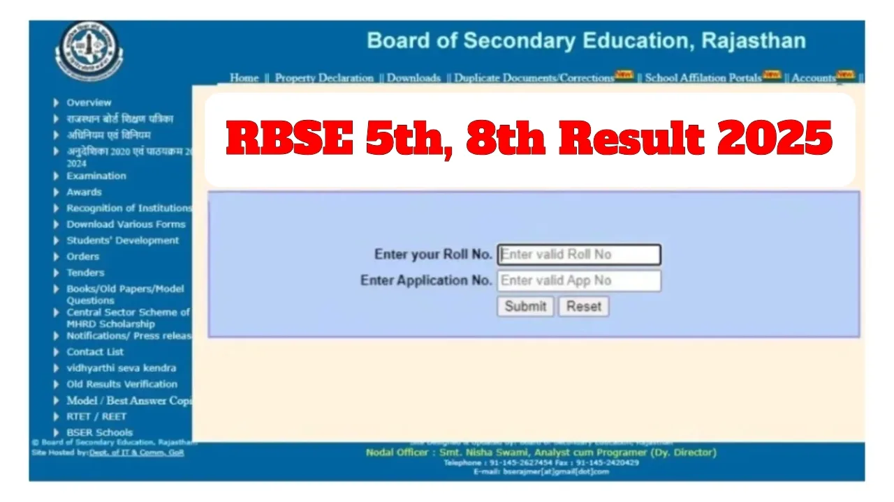 RBSE 5th, 8th Result