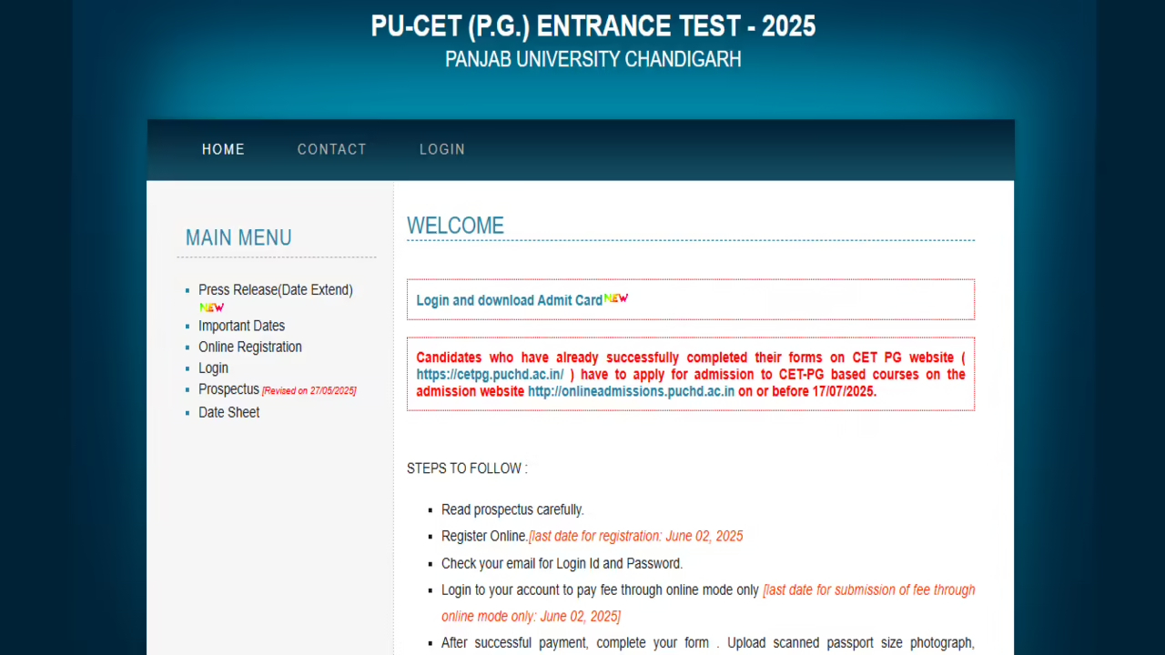 PU CET PG 2025 Admit...
