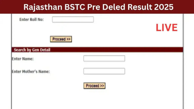 Rajasthan BSTC Pre DElEd Result 2025 Live
