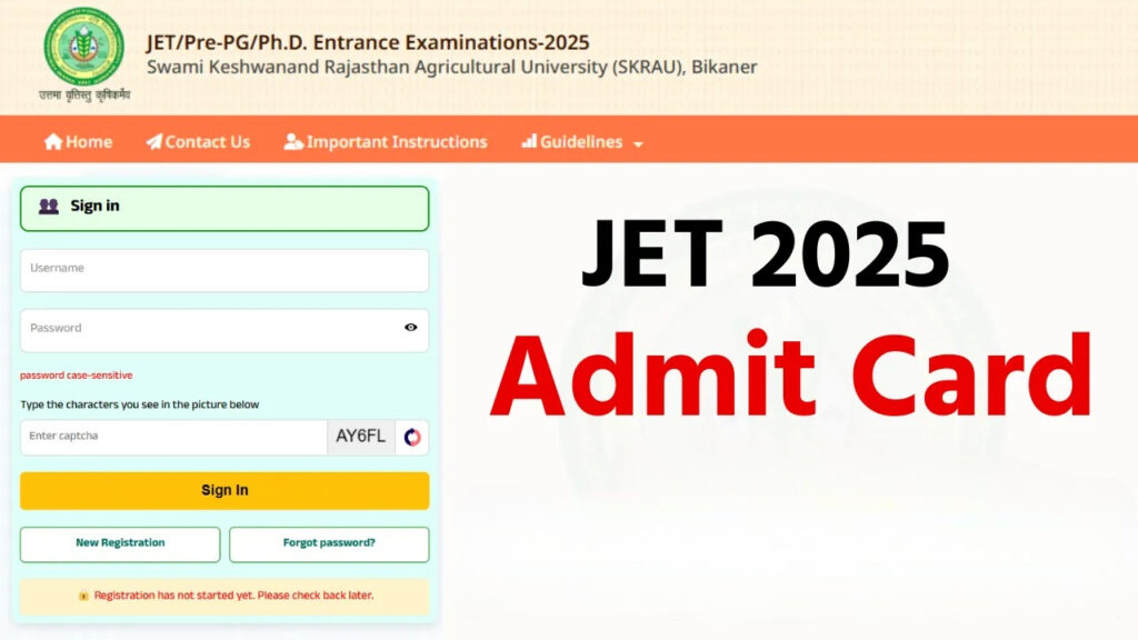 Rajasthan JET 2025 Admit Card Released