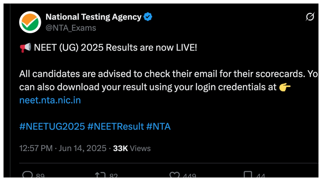 NTA NEET UG Result 2025...