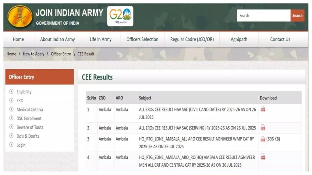 Army Agniveer Result 2025 Out – How to Check Score at joinindianarmy.nic, Direct Link Here