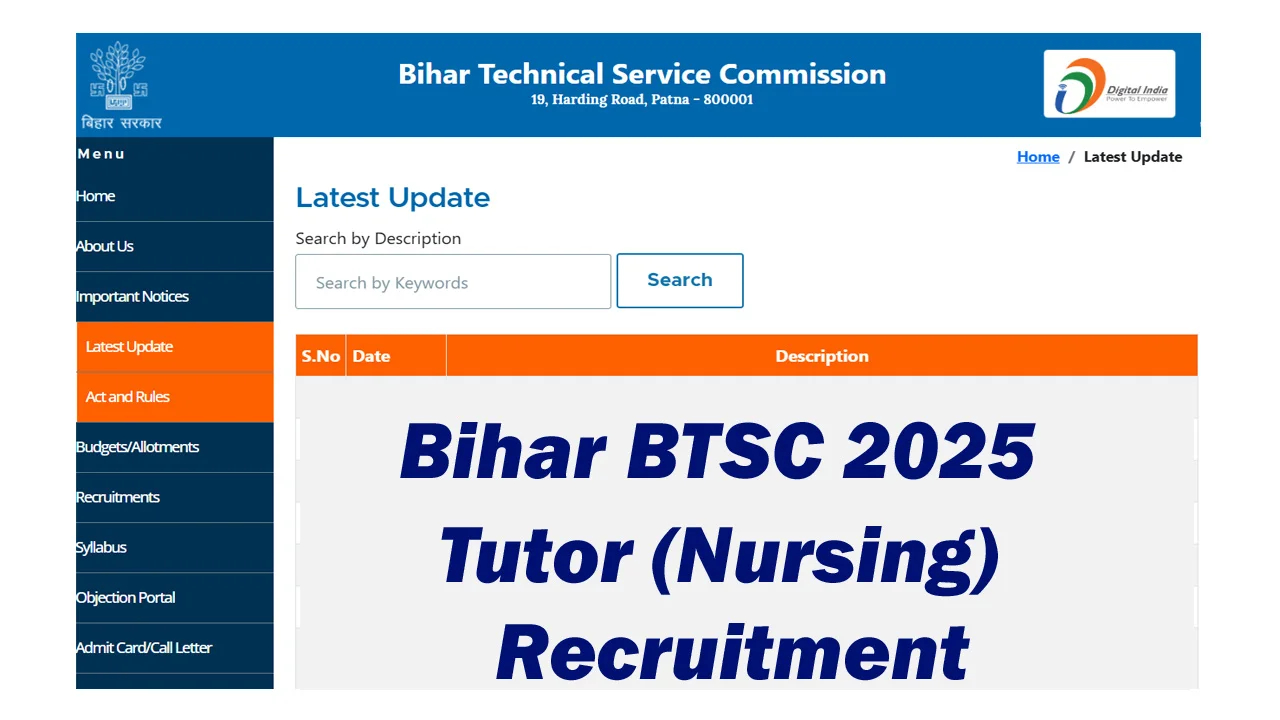 BTSC Nursing Tutor Recruitment 2025...