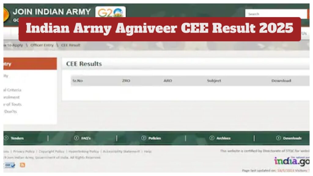Indian Army Agniveer CEE Result 2025 Declared Soon – Direct Link to Check Score at joinindianarmy.nic.in