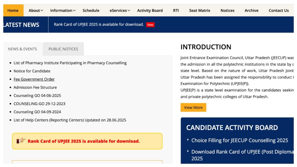 JEECUP Round 1 Seat Allotment 2025 Result