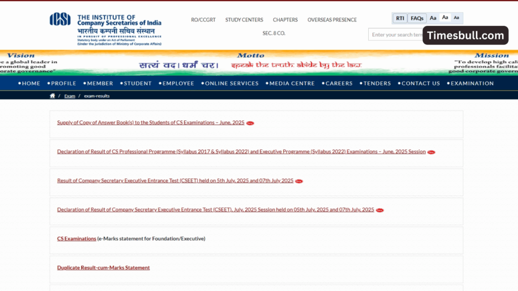 ICSI Result June 2025: Download CS Professional and Executive Exam Scorecard at icsi.edu