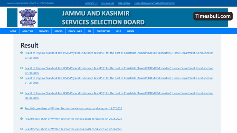 JKSSB Police Constable Result 2025 Link activate, Download PET PST Result at jkssb.nic.in