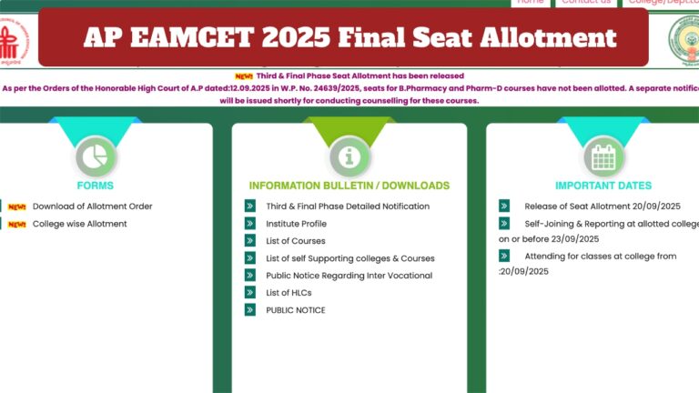 AP EAMCET 2025 Final Seat Allotment Results – Check at eapcet-sche.aptonline.in