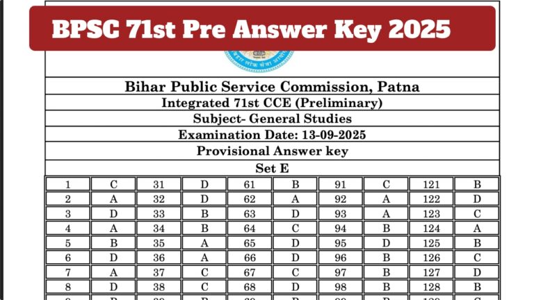 BPSC 71st Pre Answer Key 2025 Releasedd Download at bpsc.bihar.gov.in