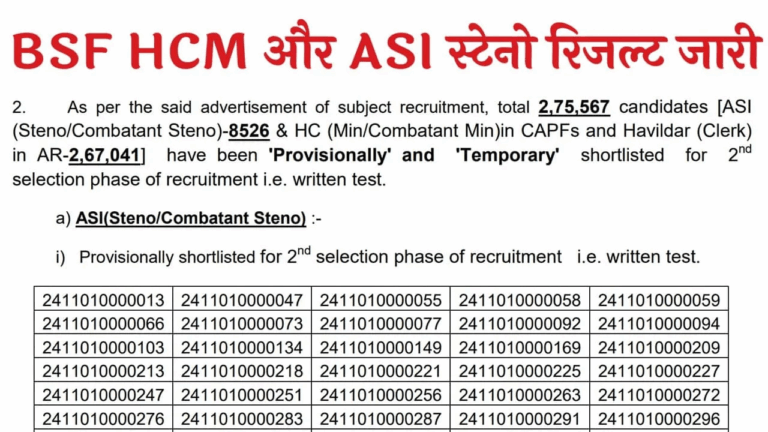 BSF HCM Result 2025 Declared: Check PET & PST Results at rectt.bsf.gov.in
