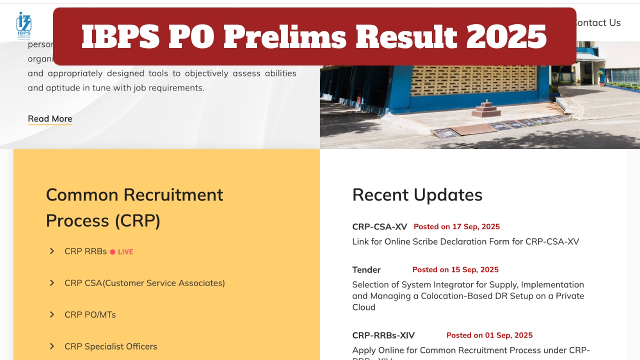 IBPS PO Prelims Result 2025...
