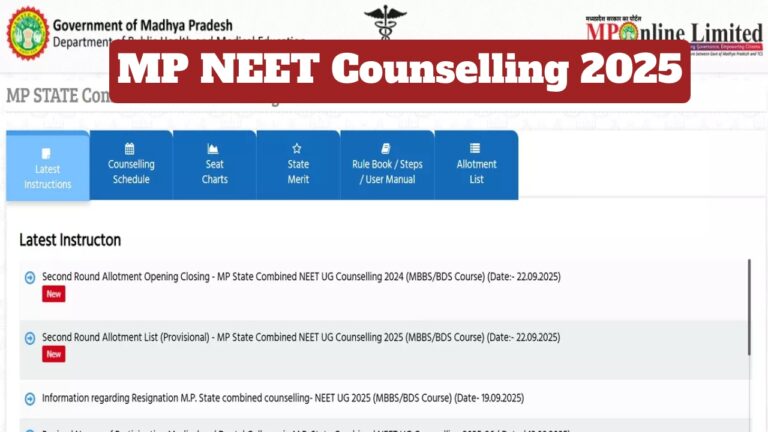 MP NEET UG Counselling 2025 Round 2 Allotment Results Declared check on dme.mponline.gov.in