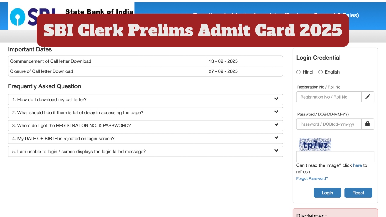 SBI Clerk Prelims Admit Card...