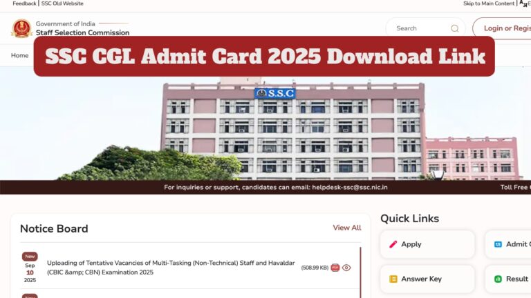 SSC CGL Admit Card 2025 Download Link – Tier 1 Hall Tickets Released at ssc.gov.in