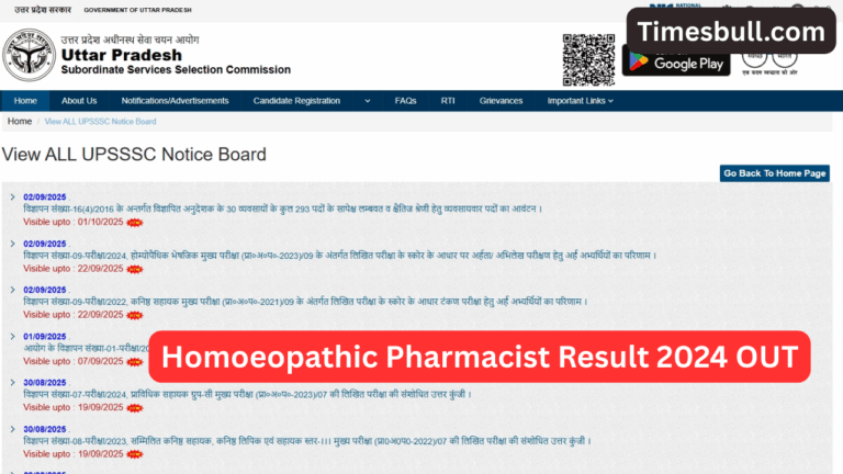 UPSSSC Homoeopathic Pharmacist Result 2024 OUT – Check Your Score and DV Details at upsssc.gov.in