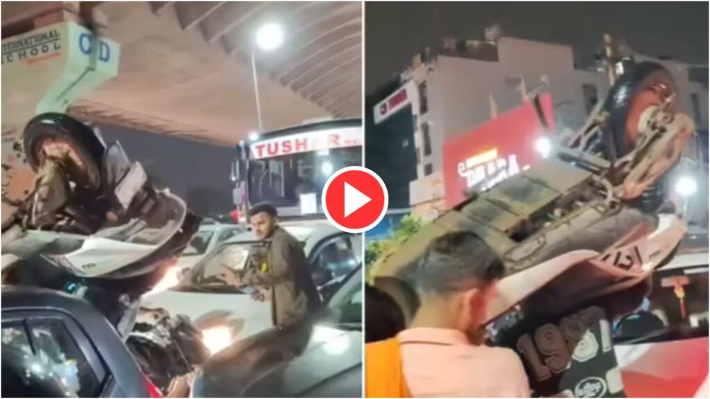 man carried his scooter on his shoulder during a traffic jam; video goes viral