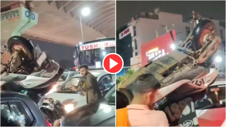 man carried his scooter on his shoulder during a traffic jam; video goes viral