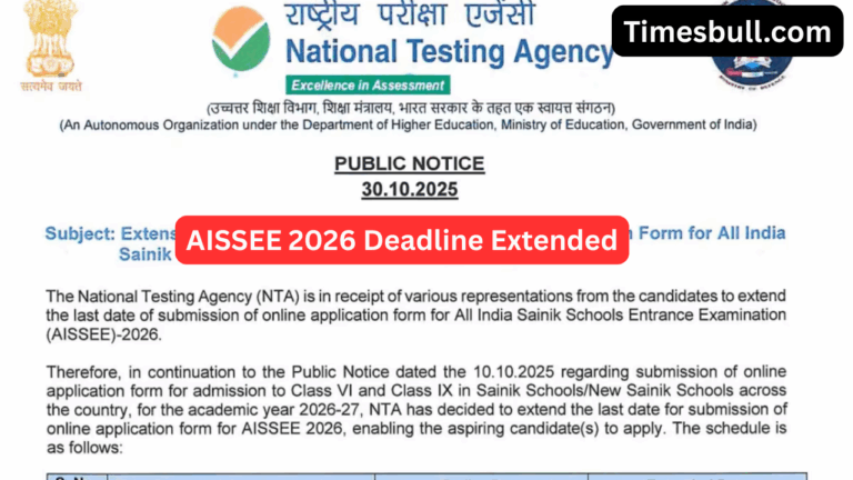 Big Change for Sainik School Admissions! AISSEE 2026 Deadline Extended – Apply Before Nov 9 Now