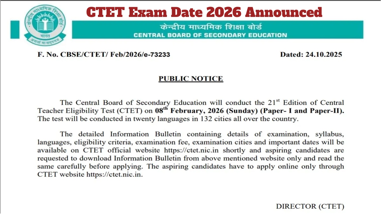 CTET Exam Date 2026