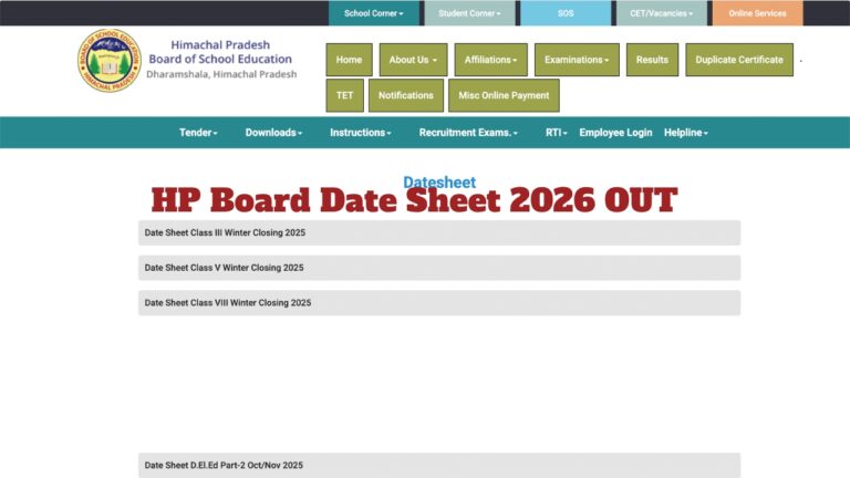 HP Board Date Sheet 2026 OUT- Check Final Exam Schedule for Classes 3rd, 5th & 8th at hpbose.org