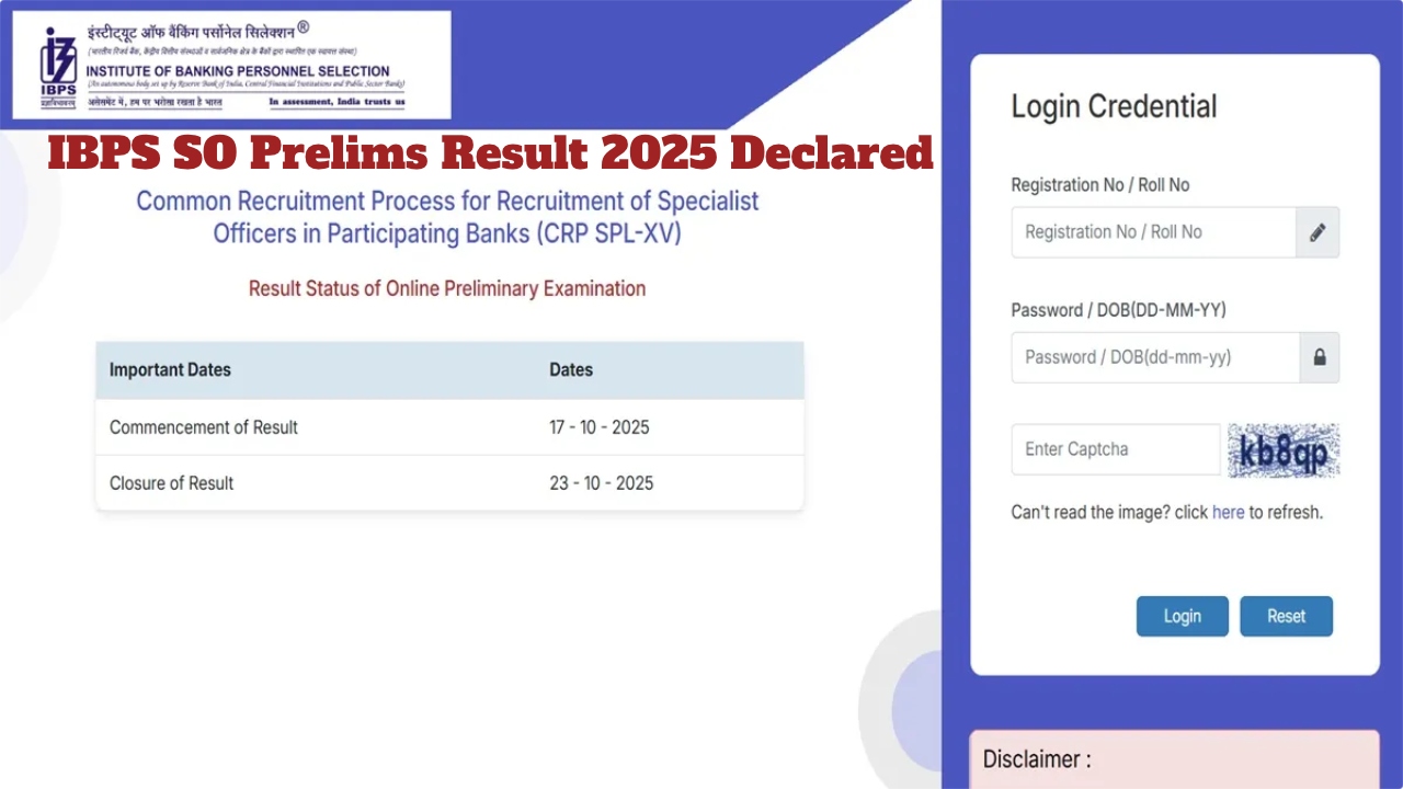 IBPS SO Prelims Result 2025...