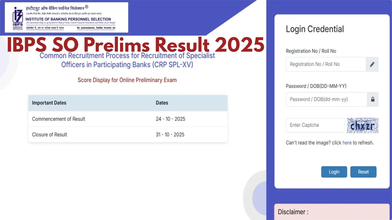 IBPS SO Prelims Result 2025...