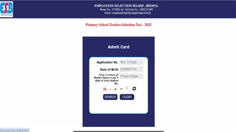 MPESB PSTST Admit Card 2025 – Get Your Hall Ticket for Primary Teacher Exam at esb.mp.gov.in