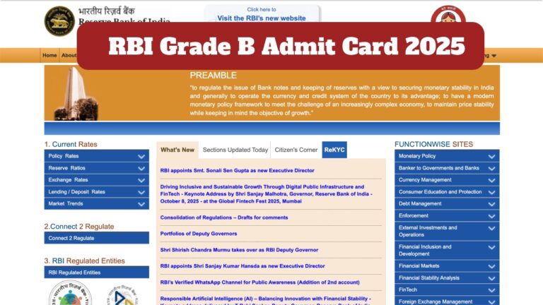 RBI Grade B Admit Card 2025 Declared – Direct Download Link Phase 1 Exam at rbi.org.in
