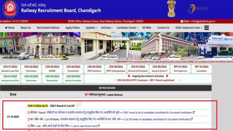 Direct Link to Download RRB ALP CBAT Result 2025