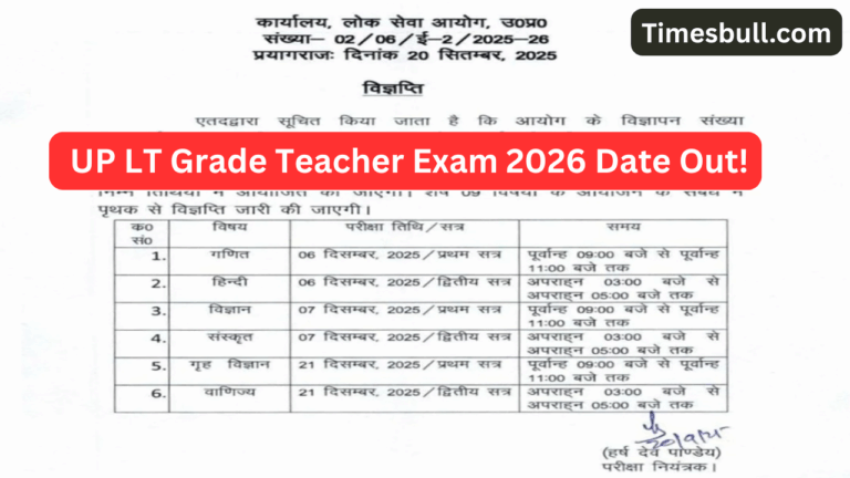 Big Update: UP LT Grade Teacher Exam 2026 Schedule Released- Check Subject-Wise Dates Here!