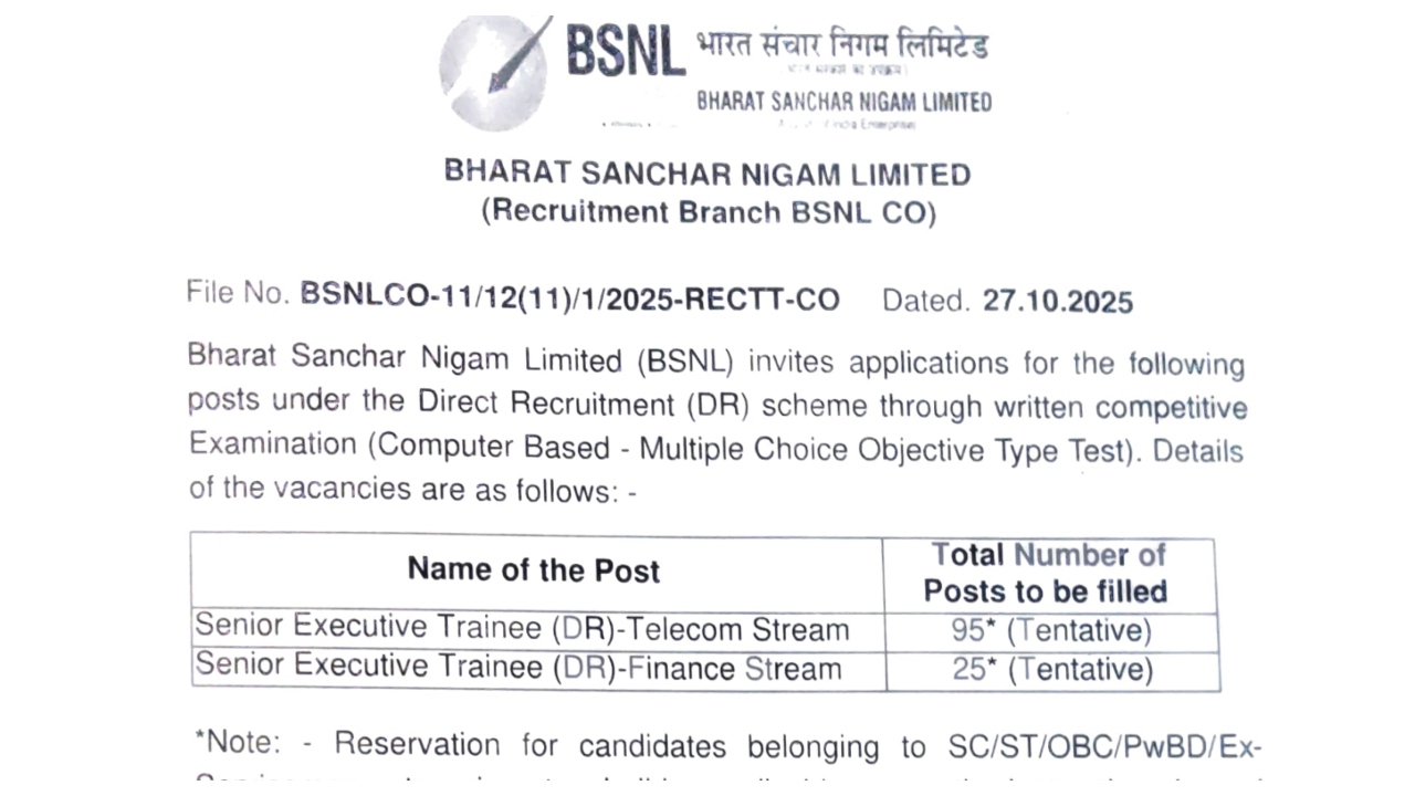 BSNL Recruitment 2025 – Apply...