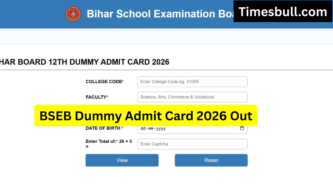 BSEB Dummy Admit Card 2026...