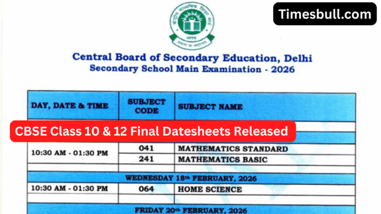 Breaking: CBSE Releases Final Datesheet for Class 10 & 12 Board Exams 2026 – Check Full Schedule!