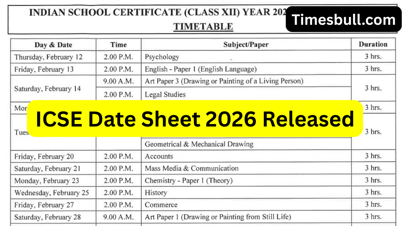 ICSE Date Sheet 2026 Released:...