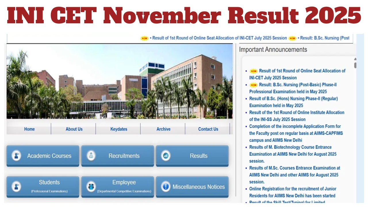 INI CET November Result