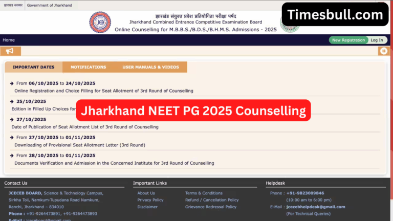 Jharkhand NEET PG 2025 Counselling Dates Announced – Check Full Round 1 Schedule Here!