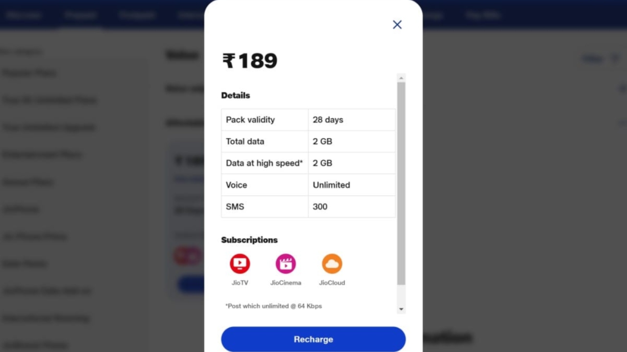 Jio 189 Recharge Explained: