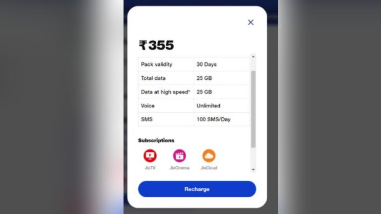 Jio Rs 355 Freedom Plan : 3GB/Day with No Limits and True 5G Speed