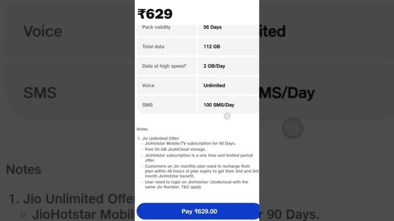 Jio Rs 629 Recharge Plan : Full Details on 2GB Daily Data, Unlimited 5G, Hotstar & All Features
