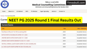 MCC Declared NEET PG 2025 Round 1 Final Results – Documents Needed, and Reporting Schedule Inside