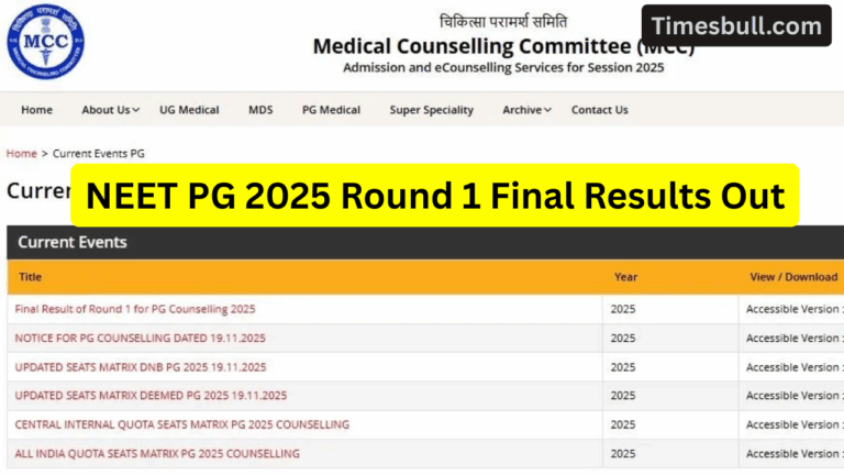 MCC Declared NEET PG 2025 Round 1 Final Results – Documents Needed, and Reporting Schedule Inside